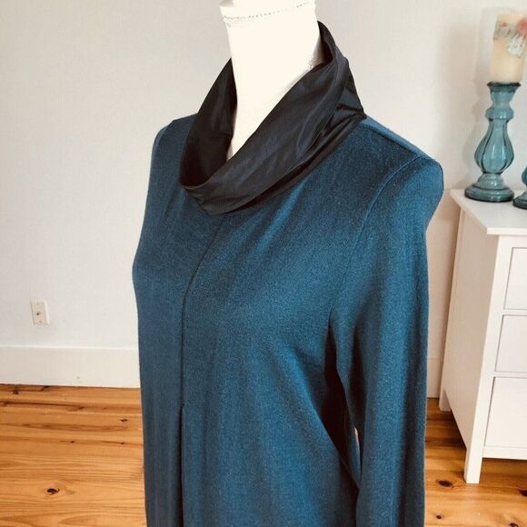 Whyci Milano Teal Lana Wool Knit Sweater Dress EU 44 US L Cowl NEW - Picture 7 of 12
